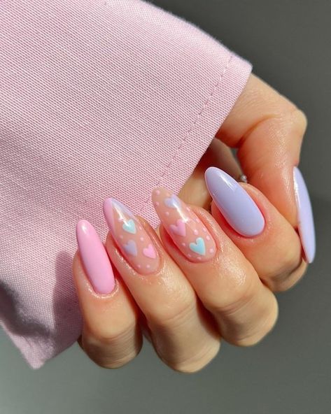 New Trendy Nails, Pastel Colors Nails, Nails Pink And Purple, Cute Nails Simple, Nails Of 2023, Pastel Color Nails, Preppy Nails, Colors Nails, 2024 Inspiration