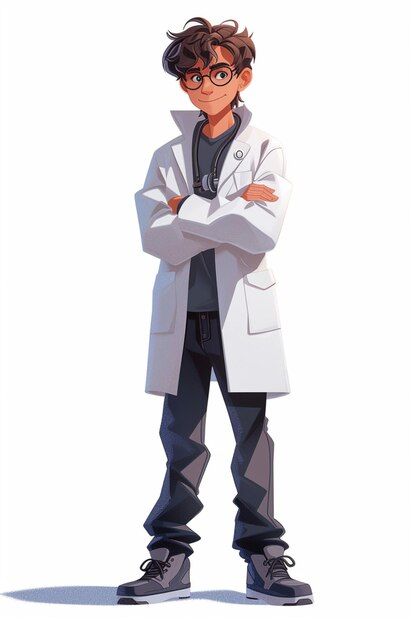 Photo detailed character design of scien... | Premium Photo #Freepik #photo Dentist Character Design, Surgeon Character Design, Science Character Design, Chemist Character Design, Male Scientist Oc, Scientist Reference, Doctor Character Art, Scientist Aesthetic Outfit, Scientist Cartoon Character