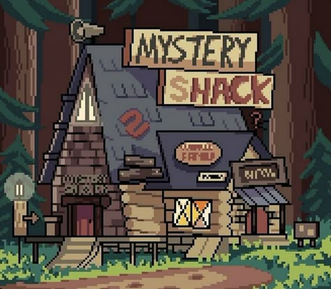 Lofi Pixel Art, Cozy Pixel Art, Fantasy Pixel Art, Mystery Shack, Desenhos Gravity Falls, Arte 8 Bits, 8bit Art, Cool Pixel Art, Gravity Falls Art