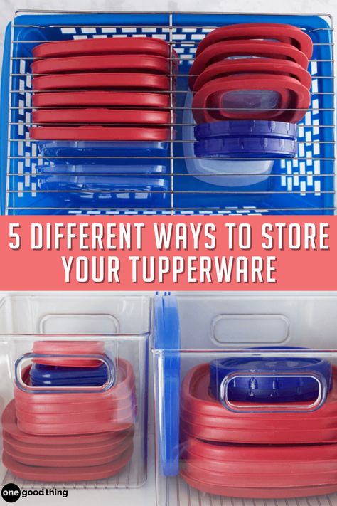 Conquer the chaos in your tupperware drawer! Food Container Storage Ideas, Tupperware Organizing Drawer, Organizing Tupperware Cabinet, Organize Tupperware Cabinet, Tupperware Storage Ideas, Organizing Tupperware, Tupperware Drawer, Organize Tupperware, Organize House