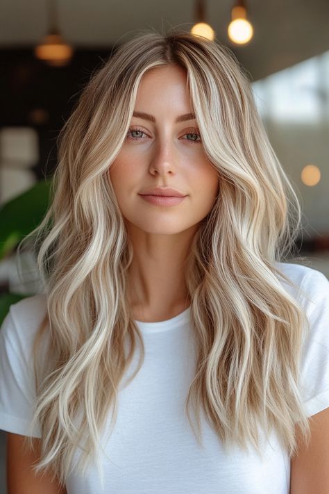 🍯 Add warmth and brightness to your hair with these 25 caramel blonde hair ideas for a warm, radiant look! Perfect for fall or anytime you want a natural glow, these shades of caramel blonde are universally flattering and effortlessly chic. Try it with highlights or balayage for a custom look! #CaramelBlonde #BlondeInspo #WarmHair #RadiantGlow #HairColorTrends #BalayageHighlights #GoldenBlonde #FallVibes #WarmTones #ChicHair Blonde Hair With Honey Highlights, Warm Blond Balayage, Honey Vanilla Blonde Balayage, Bright Blonde Hair With Lowlights, Cali Blonde Hair, Warm Light Blonde Hair, Blonde Balayage Bright, Blonde Lowlights In Blonde Hair, Bright Blonde Hair With Dimension