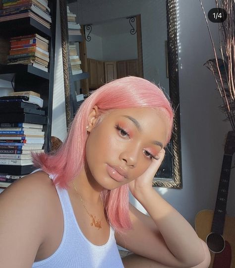 Baby Pink Hair Black Women, Pink Bob Wig, Light Pink Hair, Girl With Pink Hair, Pink Dye, Pastel Pink Hair, Bob Lace Front Wigs, Short Hair Wigs, Fantasy Hair