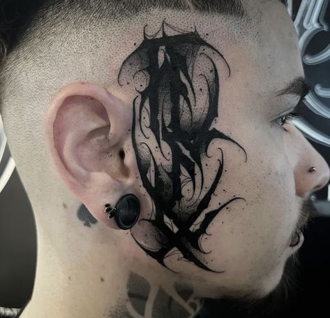 Blackwork Face Tattoo, Doberman Aesthetic, Grey Tattoo, Face Tattoo, Blackwork, Tattoo Ideas, Piercings, Tattoos, Quick Saves