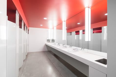 Gallery of Pipe Shop Venue at the Shipyards / Proscenium Architecture + Interiors Inc  - 6 Public Bathroom Design, Interior Design Toilet, Office Bathrooms, Neutral Bathrooms Designs, Industrial Toilets, Pipe Shop, Restroom Design, Public Bathrooms, Washroom Design