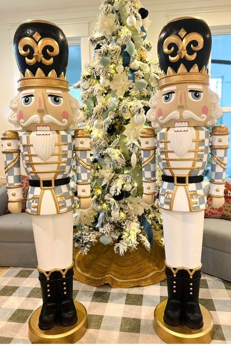 Large Nutcracker Front Porch, Walmart Nutcracker Painted, Walmart Nutcracker Painting Ideas, Big Nutcrackers, Walmart Nutcracker Makeover, Nutcracker Colors, Lifesize Nutcracker, Painted Nutcracker Diy, Porch Nutcracker