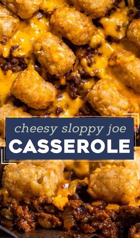 Cheesy Sloppy Joe Casserole - The Chunky Chef Gordon Ramsay Dishes, Cheesy Sloppy Joes, Sloppy Joe Casserole, The Chunky Chef, Flexitarian Recipes, Chunky Chef, Beef Casserole Recipes, Sloppy Joe, Tater Tots