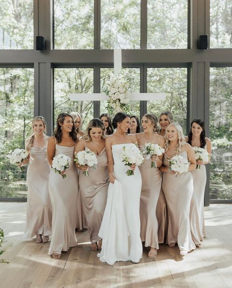 Mallards Croft Wedding, Formal Bridesmaid Dresses, Bridesmaids Flowers, Glass Chapel, Simple Spaghetti, Formal Bridesmaids Dresses, Champagne Bridesmaid, Champagne Bridesmaid Dresses, Plus Size Elegant