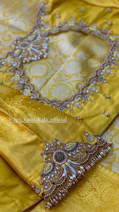 #signaturedesign @apr_vastrakala_official | Instagram Apr Vastrakala, Embroidered Wedding Dresses, Gold Blouse Designs, Embroidered Bookmarks, Embroidered Ornaments, Embroidered Coasters, Silk Saree Blouse Designs Patterns, Fashionable Saree, Menu Covers