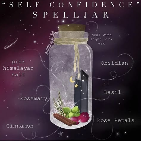 Confidence Spell Jar, Confidence Spell, Herb Bundles, Spell Bottles, Witch Spells, Witch Things, Witchcraft Spells For Beginners, Waxing Moon, Crystal Healing Chart