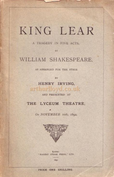 A Script for Henry Irving's Production of 'King Lear' at the Lyceum Theatre in 1892 - Kindly Donated by Judith Clarke History Website, Shuffle Board, Lost Stars, The Merchant Of Venice, Book Mood, Diary Entries, King Lear, Diary Entry, Judi Dench