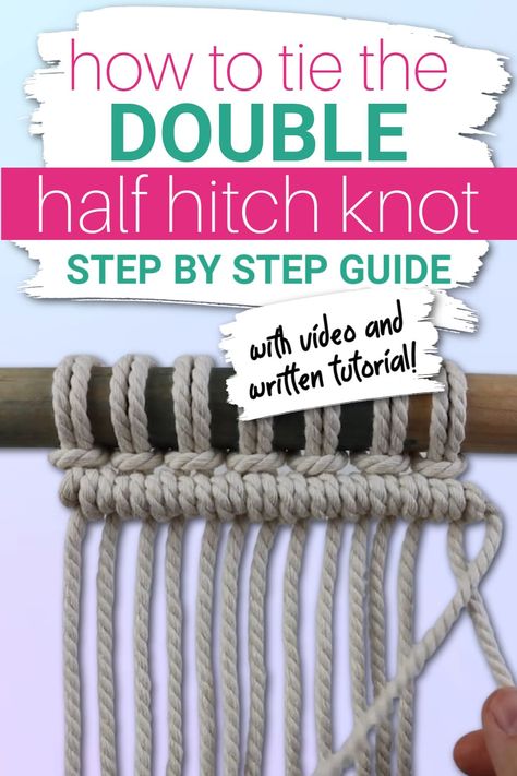 The double half hitch knot (or clove hitch) is hard to learn at first for lots of macrame beginners. In this tutorial I’ll walk you through this important basic knot and show you exactlu how its done! Basic macrame knots | macrame tutorial | macrame wall hanging | macrame plant hanger| macrame for beginners | easy macrame tutorials Macrame Clove Hitch Knot, Double Hitch Knot Macrame, Knots For Hanging Things, Macrame Stitches Tutorial, Macrame Tutorial Beginner Step By Step How To Make, Easy Macrame Knots Step By Step, Basic Macrame Knots Step By Step, Half Hitch Knot Macrame, Macrame Stitches