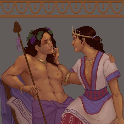 Dionysus And Ariadne, Myth Art, Dionysus God, Greek Goddess Art, Greek Mythology Humor, Greek Pantheon, Greek And Roman Mythology, Greek Mythology Art, Lore Olympus