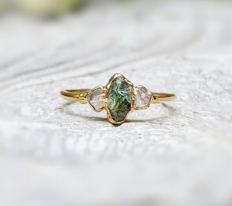 Recycled Engagement Ring, Raw Cut Engagement Ring Silver, Antique Green Engagement Rings, Dainty Non Traditional Engagement Rings, Raw Cut Rings, Sage Green Sapphire Engagement Ring, Raw Rock Engagement Ring, Unique Earthy Engagement Rings, Sapphic Engagement Ring