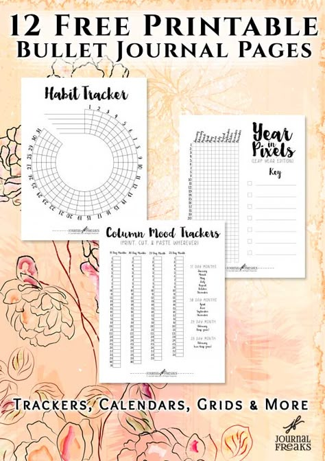 Free Printable Bullet Journal Pages - The Basics - Journal Freaks Free Journal Printables Templates Aesthetic, Printable Bullet Journal Pages Free, Free Printable Bullet Journal Pages, Journal Printables Templates, Premade Bullet Journal, Vintage Journal Pages, Free Bullet Journal Printables, Bujo Printables, Journal Printables Free