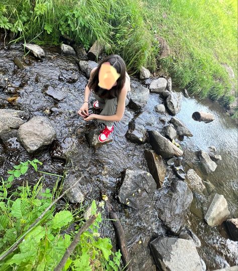 rock hunt green water stream person uh Rock Hunting Aesthetic, Green Rock Aesthetic, Hiker Trash Aesthetic, River Camping Aesthetic, Hunting Aesthetic, Collecting Rocks, Mossy Rocks Aesthetic, Water Stream, Rock Hunting