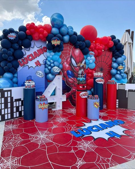 Spiderman Birthday Theme Decoration, Spiderman Birthday Decorations Ideas, Spiderman Balloon Decor, Spiderman Theme Decoration, Spiderman Backdrop Ideas, Spiderman Birthday Ideas Decoration, Avengers Decorations Party, Spidey Birthday Party Decorations, Spiderman Party Decor