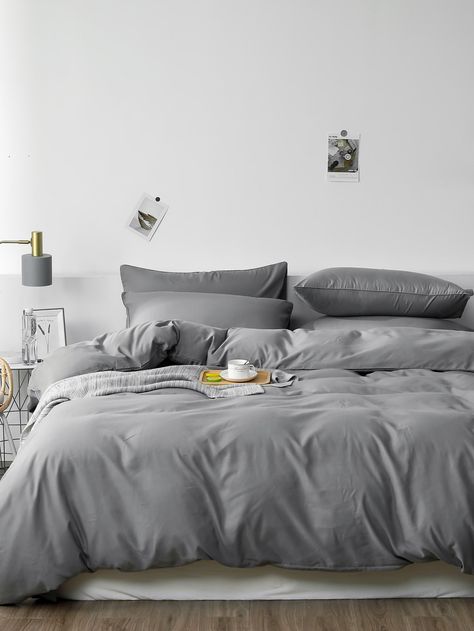 Plain Bedding Set Without Filler Plain Bedding, Simple Bedding Sets, Grey Bed Sheets, Cute Duvet Covers, Grey Sheets, Premium Bedding, King Bedding Sets, Duvet Bedding Sets, Duvet Bedding