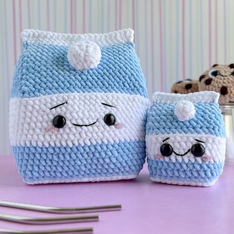 Big and Mini Milk Cartons are coming soon! I’m working on Strawberry and Chocolate versions too 😊 #newpattern #comingsoon #crochetersofinstagram #amigurumicrochet #milkandcookies #crochetpattern Crochet Milk Carton Free Pattern, Crochet Milk Carton, Strawberry And Chocolate, Milk Cartons, Mini Milk, Milk Box, Milk N Cookies, Milk Carton, Crochet Keychain