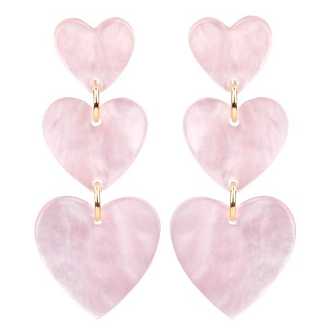 PRICES MAY VARY. 【PINK HEART EARRINGS】: The cute light pink heart earrings are designed with triple acrylic heart, great to match your pink outfit, make you looks more charming. 【THE SIZE】: The pink heart dangle earrings are 5.2cm(2 inch) length, the width of heart: 2.2cm(0.86inch），cute heart earrings, 5g net weight, very lightweight, do not feel heavy. 【QUALITY MATERIAL】: The heart earrings dangle are 316L stainless steel post, lead free and nickel free, sturdy and reliable to wear for a long t Light Pink Heart, Niche Fashion, Pink Heart Earrings, Red Heart Earrings, Love Earrings, Heart Dangle Earrings, Heart Shaped Earrings, Romantic Design, Steel Post