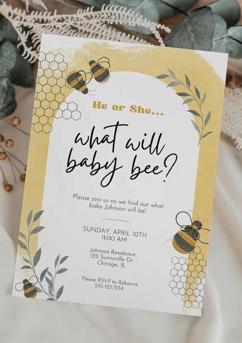 Pooh Bear Gender Reveal, Summer Gender Reveal, Baby Shower Reveal Ideas, Bee Themed Gender Reveal, Bear Gender Reveal, He Or She Gender Reveal, What Will Baby Bee, Simple Gender Reveal, Gender Reveal Baby Shower Themes