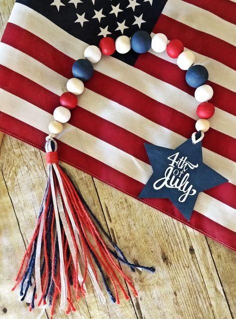 Fourth Of July Crafts For Adults, 4th Of July Garland, Fouth Of July Crafts, 4th Decorations, Patriotic Garland, Tassel Diy, 4th Of July Crafts, 4th July Crafts, American Flag Wood