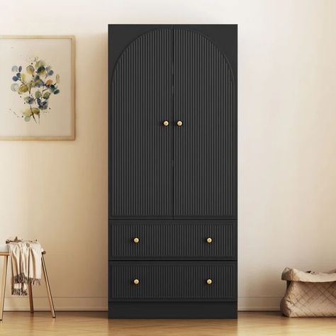 Ebern Designs Maartje Wood Armoire & Reviews | Wayfair Armoire Wardrobe Closet, Free Standing Closet, Wooden Closet, Armoire Wardrobe, 4 Door Wardrobe, Wood Armoire, Wardrobe Cabinet, Black Wardrobe, Bedroom Armoire