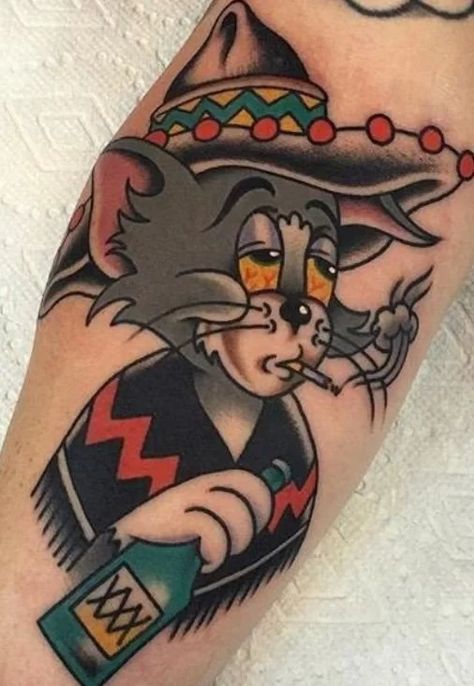 Fun and Whimsical: Exploring 10 Tom and Jerry Tattoo Designs and Ideas - NSF - Magazine Funny Tattoo Designs, Tato Tradisional, Funny Tattoo, Traditional Tattoo Sleeve, Geniale Tattoos, Old School Tattoo Designs, Tatuaje A Color, Traditional Tattoo Art, Tattoo Designs For Men