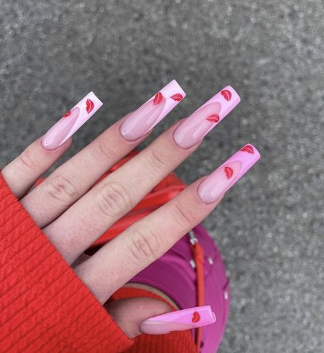 Valentine Day Nails, Best Summer Nails, Pink French Nails, Marble Nail Designs, Valentines Day Nail, Kiss Nails, Pink Acrylic Nails, French Tip Nails, Best Acrylic Nails