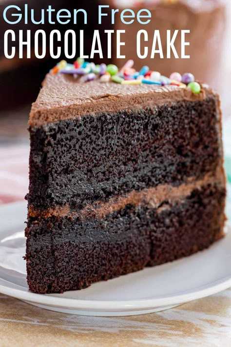 Gluten Free Chocolate Cake - the ultimate gluten free cake recipe, you won't believe how unbelievably decadent it is, especially with rich chocolate frosting! Nobody will ever believe it is gluten free. And it's easy to make as a layer cake or a snack cake in a sheet pan. Best Gluten Free Chocolate Cake, Chocolate Cake Cupcakes, Gluten Free Chocolate Cake Recipe, Homemade Chocolate Frosting, Gluten Free Cake Recipe, Gluten Free Chocolate Cake, Easy Gluten Free Desserts, Homemade Chocolate Cake, Easy Gluten Free Recipes