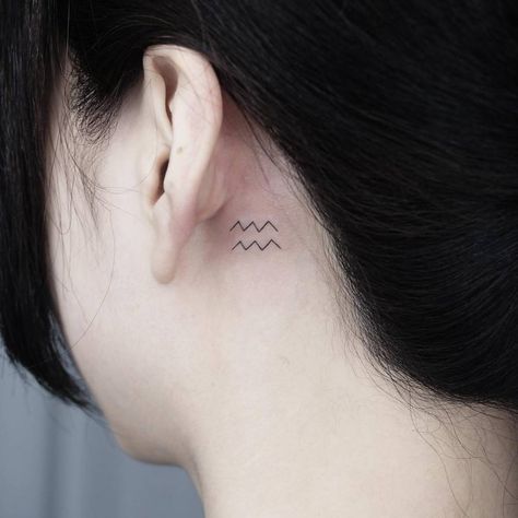 Tattoo Ideas Zodiac, Aquarius Symbol Tattoo, Behind The Ear Tattoo Ideas, Aquarius Symbol, Behind The Ear Tattoo, Tattoo Behind Ear, Ear Tattoo Ideas, Aquarius Tattoo, Harry Styles Tattoos