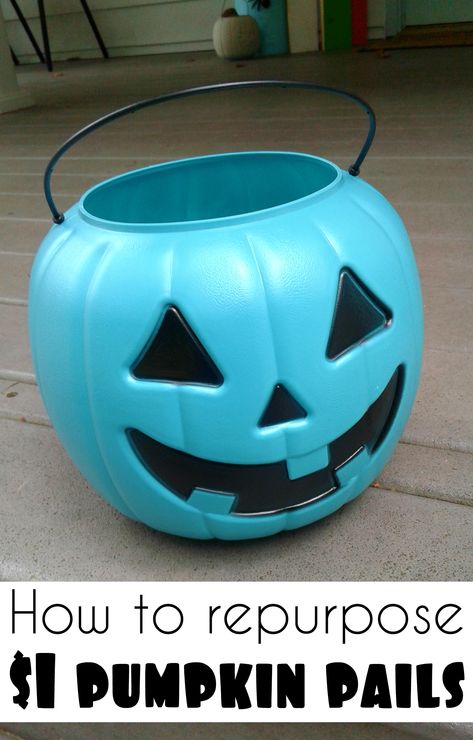 Porch Light Covers, Dollar Store Craft Ideas, Fun And Easy Diys, Teal Pumpkin Project, Pumpkin Pail, Teal Pumpkin, Pumpkin Topiary, Dollar Store Halloween, Plastic Pumpkins