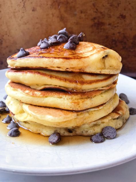 Oat Flour Chocolate Chip Pancakes - The Dish On Healthy Oat Flour Pancakes, Oat Flour Recipes, Pancakes For Breakfast, No Flour Pancakes, Flour Pancakes, Oatmeal Chocolate Chip, Oat Pancakes, Chocolate Chip Pancakes, Most Nutritious Foods