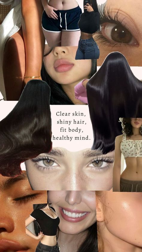 clear skin, shiny hair, fit body, healthy mind. Vision Board Clear Skin, Goals Vision Board, Vision Board Themes, Clear Healthy Skin, Vision Board Goals, Vision Board Images, Dream Vision Board, Vision Board Inspiration, Clear Mind