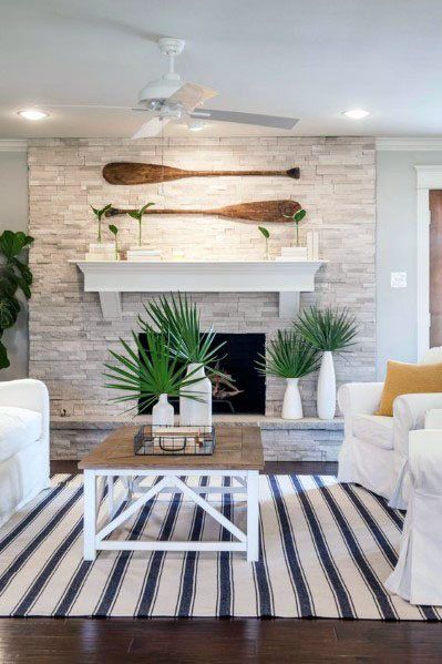 Top 60 Best Stacked Stone Fireplace Ideas - Interior Designs Cottage Coastal, Beach House Interior Design, Interior Design Per La Casa, Decor Ikea, Coastal Living Rooms, Style Cottage, Inspire Me Home Decor, Beach House Interior, Coastal Living Room