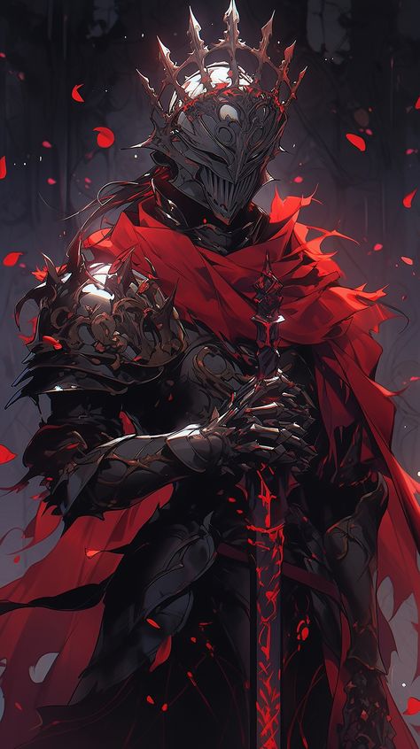 Red Armor Art, Red Armor Knight, Red Knight Fantasy Art, Blood Knight Art, Corrupted Knight, Anime Knight, Red Knight, Flower Background Images, Samurai Artwork