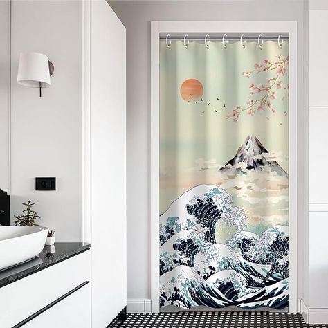 Amazon.com: RosieLily Stall Shower Curtain 36"x72" Inches Small Shower Curtain Anime Japanese Wave Shower Curtain Cool Art Shower Curtain Hooks, Mountain Sunset Shower Curtains for Bathroom : Home & Kitchen Small Shower Curtain, Cactus Shower Curtain, Theme House, Ocean Shower Curtain, Japanese Bathroom, Curtains For Bathroom, Small Shower, Cloth Shower Curtain, Art Shower Curtain