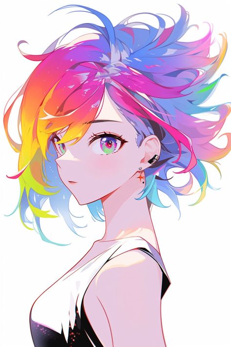 Rainbow Hair Character, Rainbow Hair, Rainbow Dash, How To Draw Hair, Anime Fanart, Aesthetic Anime, Character Art, Character Design, Digital Art