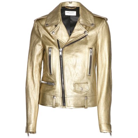 Saint Laurent gold Metallic-leather biker jacket Gold Leather Jacket, Brown Moto Jacket, Metallic Jacket, Gold Jacket, Riders Jacket, Leather Jacket Style, Leather Jacket Outfits, Real Leather Jacket, Genuine Leather Jackets