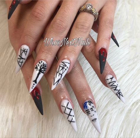 Rapper Nails Rappers Nails, Juice Wrld Nails Acrylic, Xxxtentacion Nails, Juice Wrld Nails, Rapper Nails, Alt Nails, Nail Portfolio, Nails Y2k, Signature Ideas