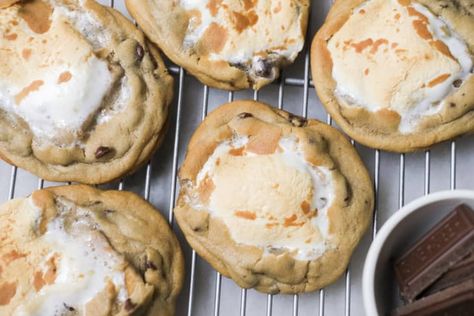 I Made Simone Biles' Favorite 4-Ingredient S'mores Cookies | The Kitchn Cookie Dough Hacks Store Bought, Store Bought Cookie Dough Recipes, Store Bought Dessert Hacks, Store Bought Cookie Dough Hacks, Store Bought Cookies, Smores Cookies Recipes, Natural Desserts, 4 Ingredient Cookies, Homemade Chocolate Chips