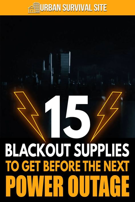 Are you prepared for an extended electrical power outage? Here is a beginning list of 15 blackout supplies to get before the next one. Power Outage Preparedness, Power Outage Kit, Prepper Items, Survival Skills Emergency Preparedness, Diy Survival, Survival Foods, Emergency Prepardness, Doomsday Prepping, Emergency Survival Kit