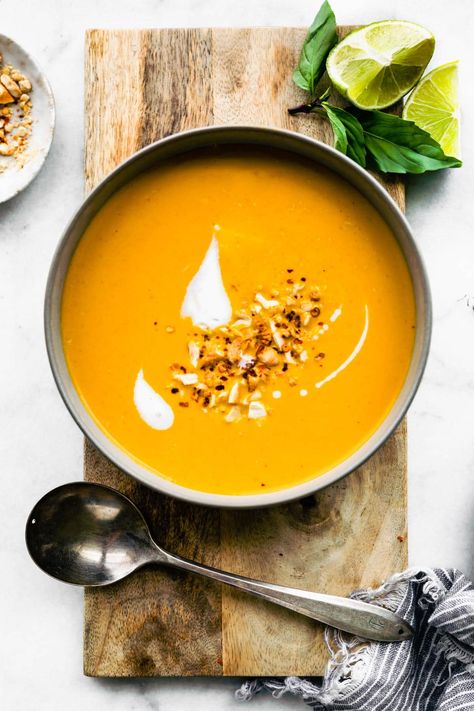 Thai Curried Carrot Ginger Soup - Cotter Crunch Thai Carrot Soup, Cotter Crunch, Vegetarian Diet Recipes, Asian Chili Sauce, Nightshade Free Recipes, Coconut Curry Soup, Carrot Ginger Soup, Ginger Soup, Shrimp Soup