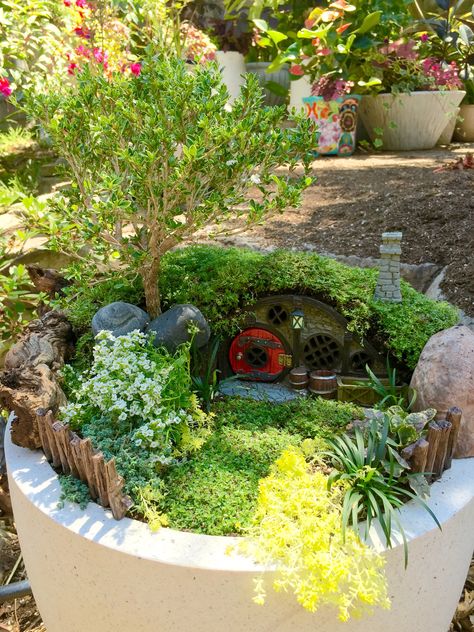 Hobbit Fairy Garden, Hobbit Hole Terrarium, Hobbit Dollhouse, Mushroom Hobbit House, Hobbit Hole Playhouse, Fairy Garden Fountain, Fairy Garden Ideas Enchanted Forest, Diy Hobbit Hole Miniature, Hobbit Garden