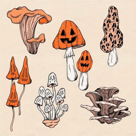 Autumn Tattoo, Funky Tattoos, Mushroom Tattoos, Tattoo Flash Sheet, Spooky Tattoos, Flash Tattoo, 1 Million, Creative Fabrica, Creative Design