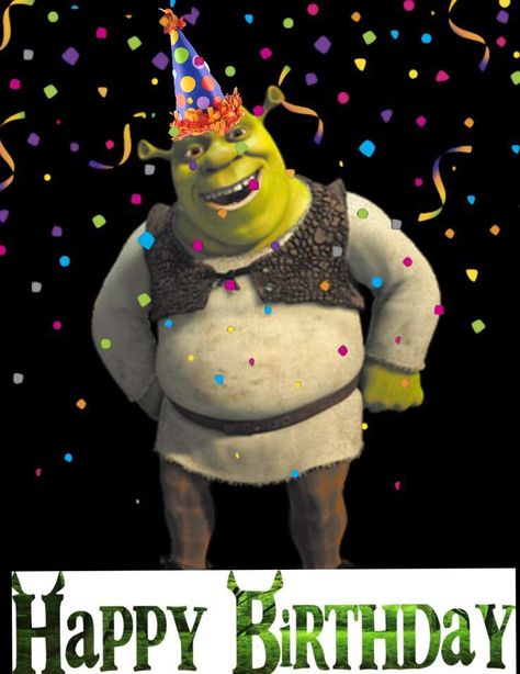 Shrek Happy Birthday Meme, Shrek Happy Birthday, Happy Birthday Shrek, Shrek Pfp, Shrek Birthday Party, Shrek Birthday, Shrek Cake, Happy Birthday Gif, Birthday Presents For Friends