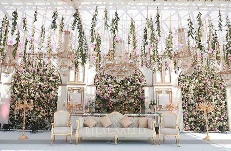 Walima Pastel Backdrop, Luxury Event Design, Intimate Outdoor Wedding, Wedding Stage Design, Elegant Chandeliers, Wedding Stage Decorations, Luxury Event, Stage Decorations, Wedding Stage