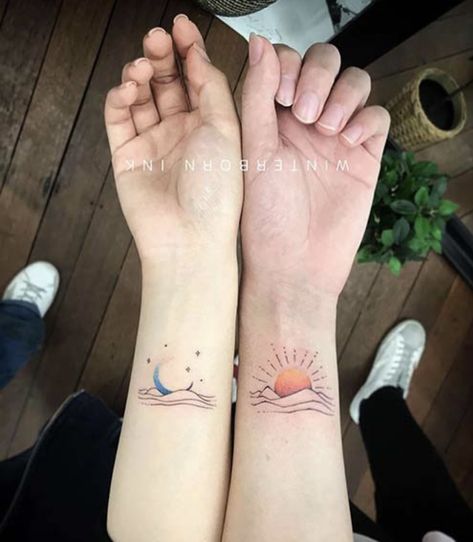 Women's Back Tattoos, Mountain Tattoos, Moon Sun Tattoo, Moon Tattoo Designs, Sun Tattoos, Beach Stuff, Mountain Tattoo, Best Friend Tattoos, Your Awesome