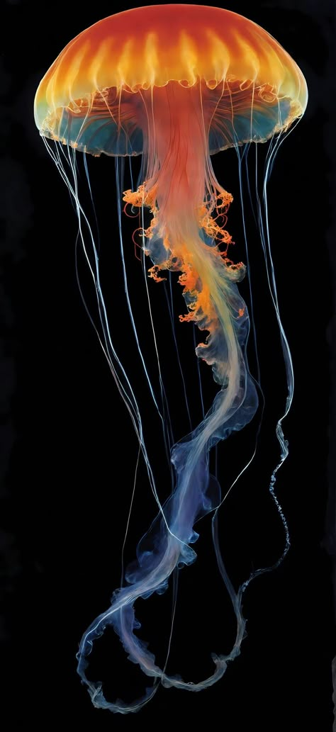 Australian Box Jellyfish, Jellyfish Real Photo, Sea Horses Aesthetic, Orange Sea Creatures, Jellyfish Pictures Underwater, Glowing Jellyfish Art, Beautiful Marine Life, Jellyfish Reference Photo, Coral Reef Photography Ocean Life