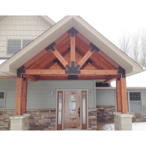 Beam Connecting Truss Bracket with multi-leg design Porch Beams, Veranda Design, Timber Frame Porch, Timber Frame Joinery, Roof Truss Design, Timber Truss, Front Porch Design, Timber Beams, Roof Trusses