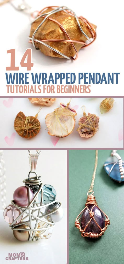 Click to learn how to wire wrap a pendant with 14 cool jewelry making projects for beginners! Crystal Jewelry Diy, Wire Wrapped Stone Jewelry, Wire Wrap Jewelry Designs, Wire Wrapping Diy, Wire Wrapped Jewelry Diy, Wire Jewelry Making, Wire Wrapped Jewelry Tutorials, Diy Jewelry Unique, Diy Jewelry Inspiration